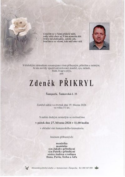 Smuteční oznámení – Zdeněk Přikryl