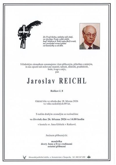 Smuteční oznámení – Jaroslav Reichl