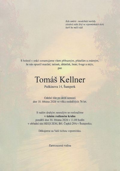 Smuteční oznámení – Tomáš Kellner