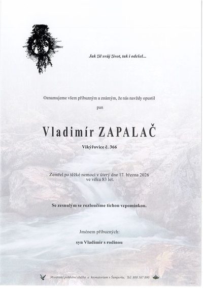 Smuteční oznámení – Vladimír Zapalač