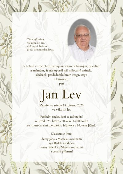 Smuteční oznámení – Jan Lev