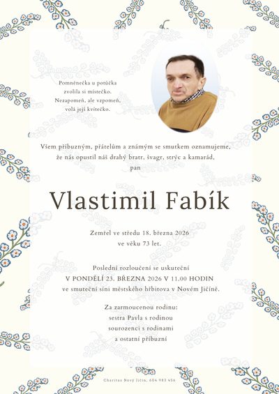 Smuteční oznámení – Vlastimil Fabík