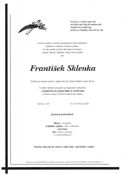 Smuteční oznámení – František Sklenka