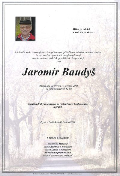 Smuteční oznámení – Jaromír Baudyš