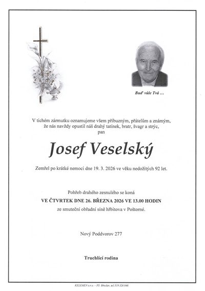 Smuteční oznámení – Josef Veselský