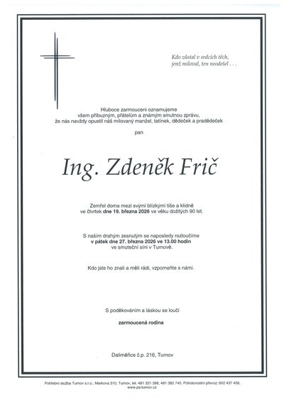 Smuteční oznámení – Zdeněk Frič