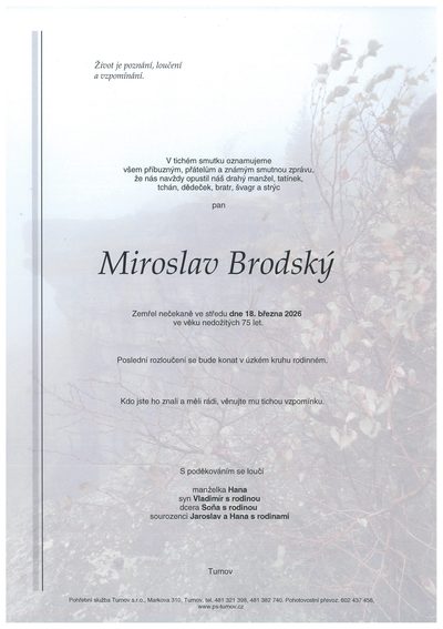 Smuteční oznámení – Miroslav Brodský