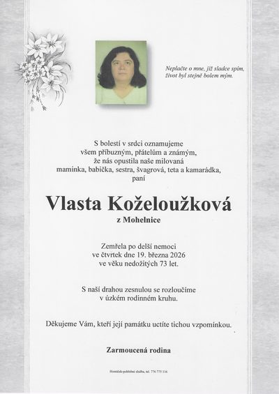 Smuteční oznámení – Vlasta Koželoužková