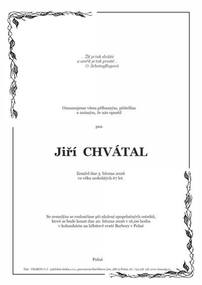 Smuteční oznámení – Jiří Chvátal