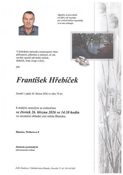 Smuteční oznámení – František Hřebíček