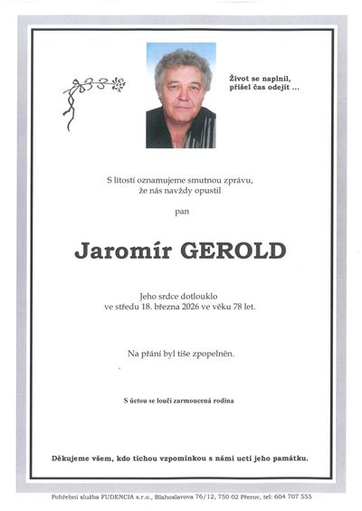 Smuteční oznámení – Jaromír Gerold