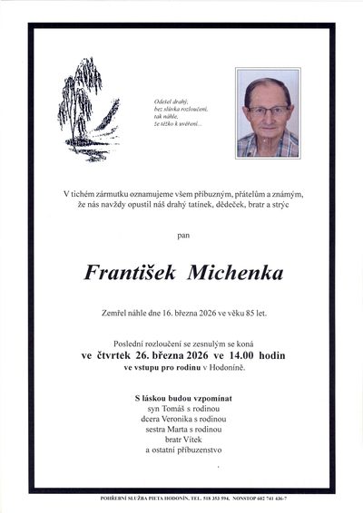 Smuteční oznámení – Frantisek Michenka