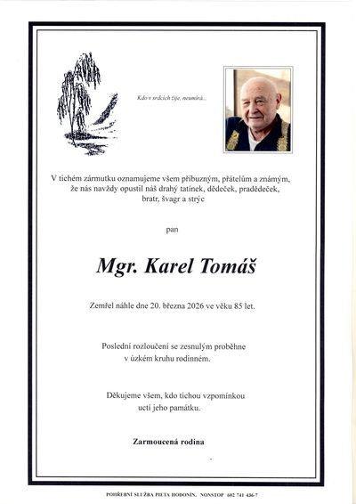 Smuteční oznámení – Karel Tomas