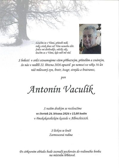 Smuteční oznámení – Antonín Vaculík