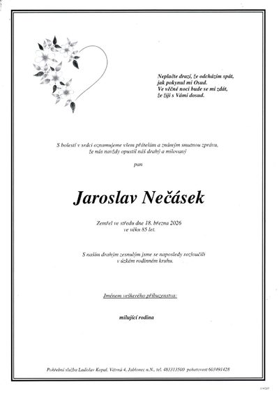 Smuteční oznámení – Jaroslav Nečásek