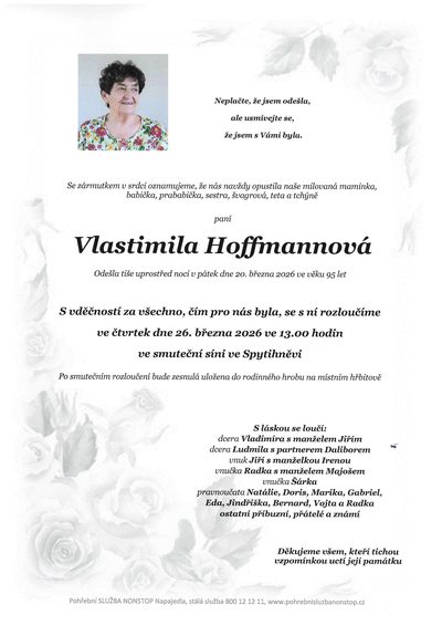 Smuteční oznámení – Vlastimila Hoffmannová