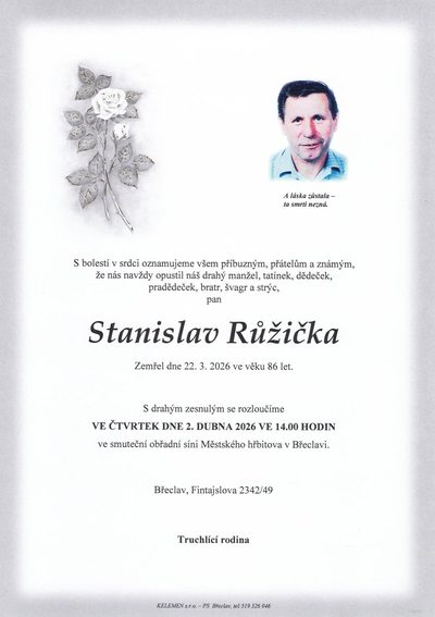 Smuteční oznámení – Stanislav Růžička