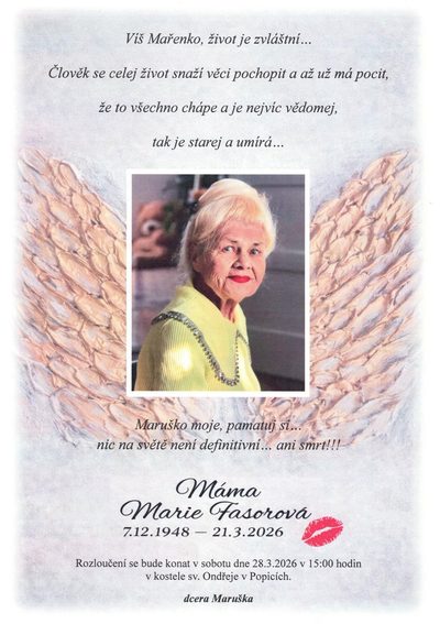 Smuteční oznámení – M Fasorova