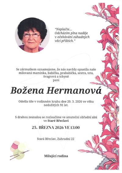 Smuteční oznámení – Božena Hermanová