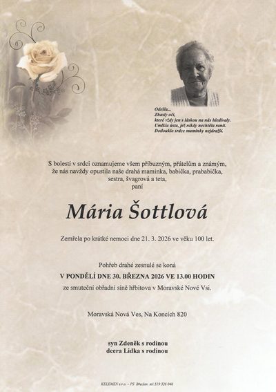 Smuteční oznámení – Mária Sottlová