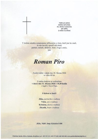 Smuteční oznámení – Roman Píro