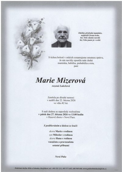 Smuteční oznámení – Marie Mizerová