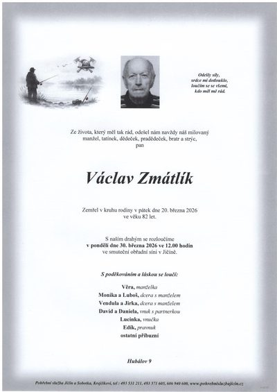 Smuteční oznámení – Václav Zmátlík