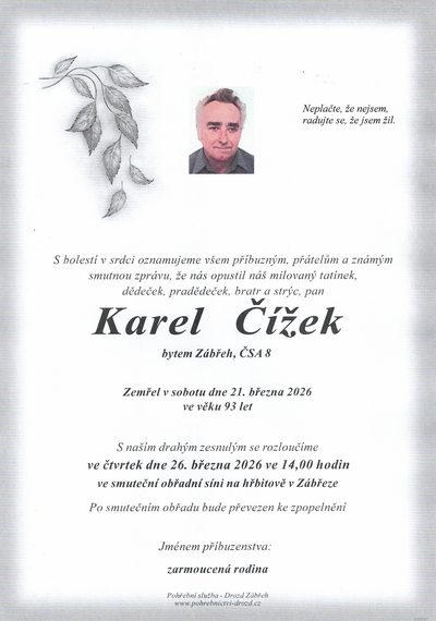 Smuteční oznámení – Karel Cíůžek