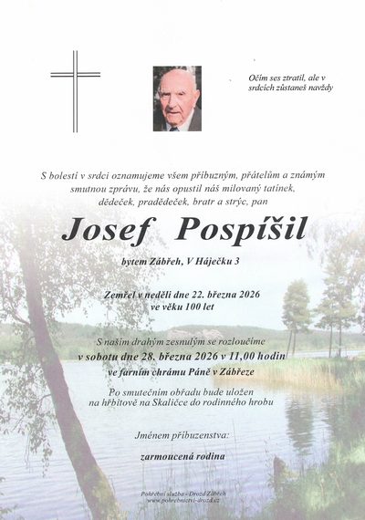 Smuteční oznámení – Josef Pospišil
