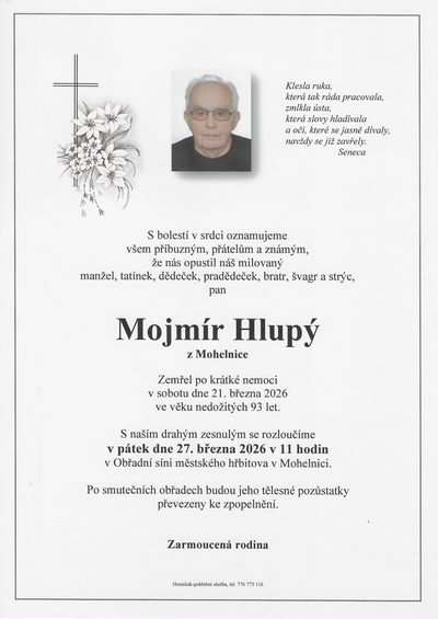 Smuteční oznámení – Mojmír Hlupý