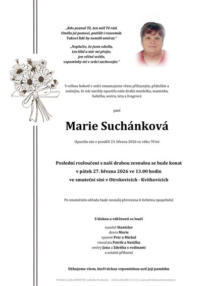 Smuteční oznámení – Marie Suchánková