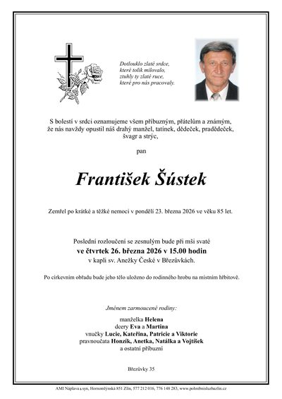 Smuteční oznámení – František Šústek