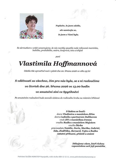 Smuteční oznámení – Vlastimila Hoffmannová