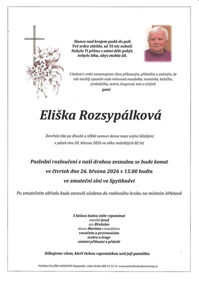 Smuteční oznámení – Eliška Rozsypálková
