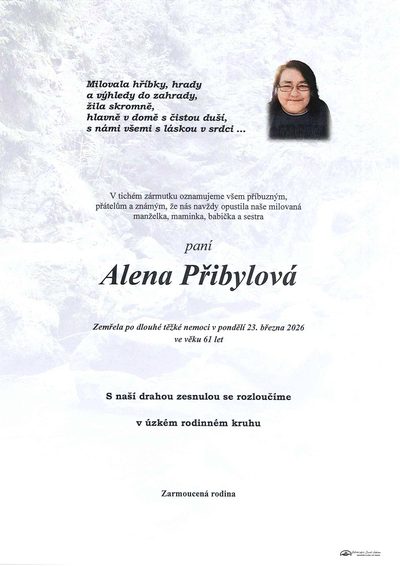 Smuteční oznámení – Alena Přibylová