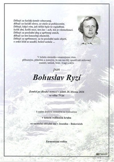 Smuteční oznámení – Bohuslav Ryzí