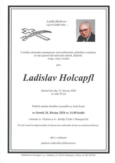 Smuteční oznámení – Ladislav Holcapfl