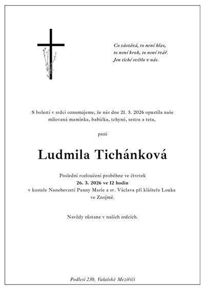 Smuteční oznámení – Ludmila Tichánková
