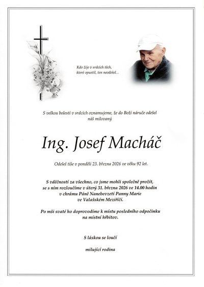 Smuteční oznámení – Josef Macháč