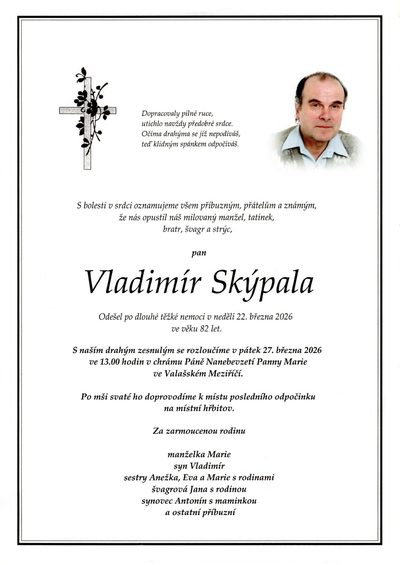 Smuteční oznámení – Vladimír Skýpala