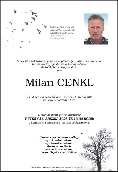 Smuteční oznámení – Milan Cenkl