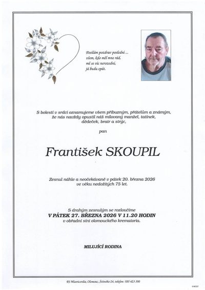 Smuteční oznámení – František Skoupil