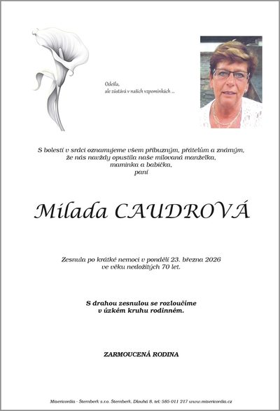 Smuteční oznámení – Milada Caudrová