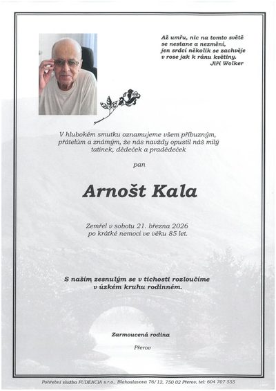 Smuteční oznámení – Arnošt Kala