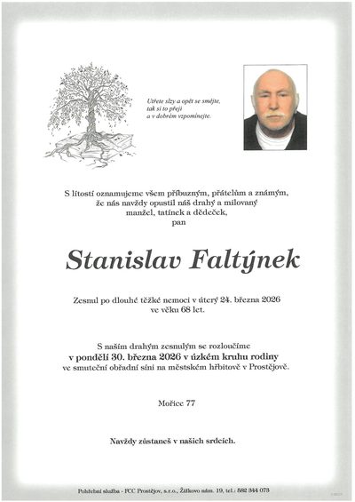 Smuteční oznámení – Stanislav Faltýnek