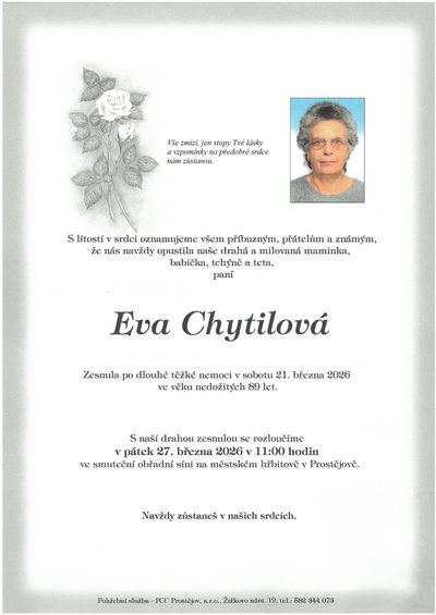 Smuteční oznámení – Eva Chytilová