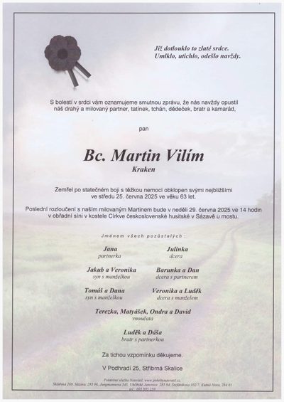 Smuteční oznámení – Martin Vilím