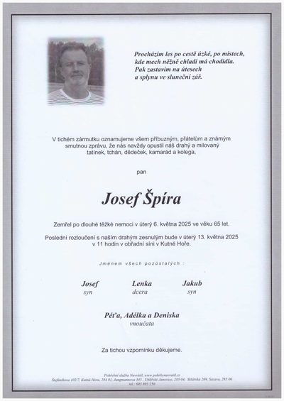 Smuteční oznámení – Josef Špíra