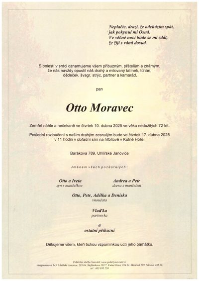 Smuteční oznámení – Otto Moravec