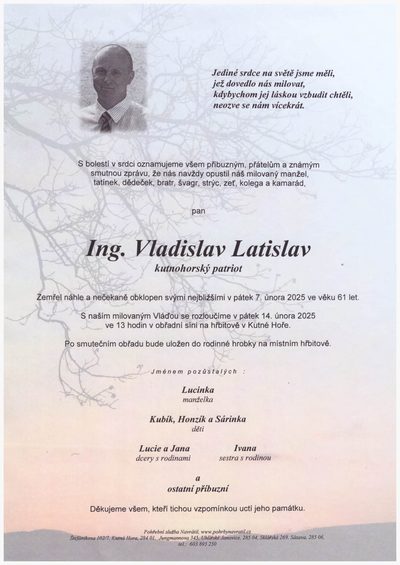 Smuteční oznámení – Vladislav Latislav